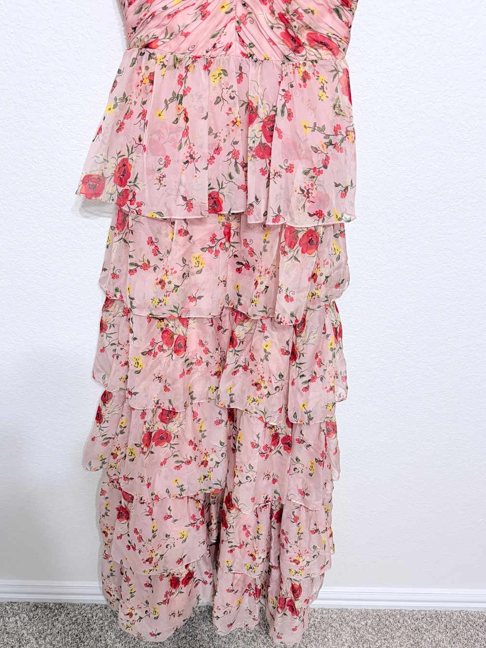 Anthropologie Mac Duggal Pink Floral Tiered Ruffle Maxi Dress size 4 - Picture 6 of 15